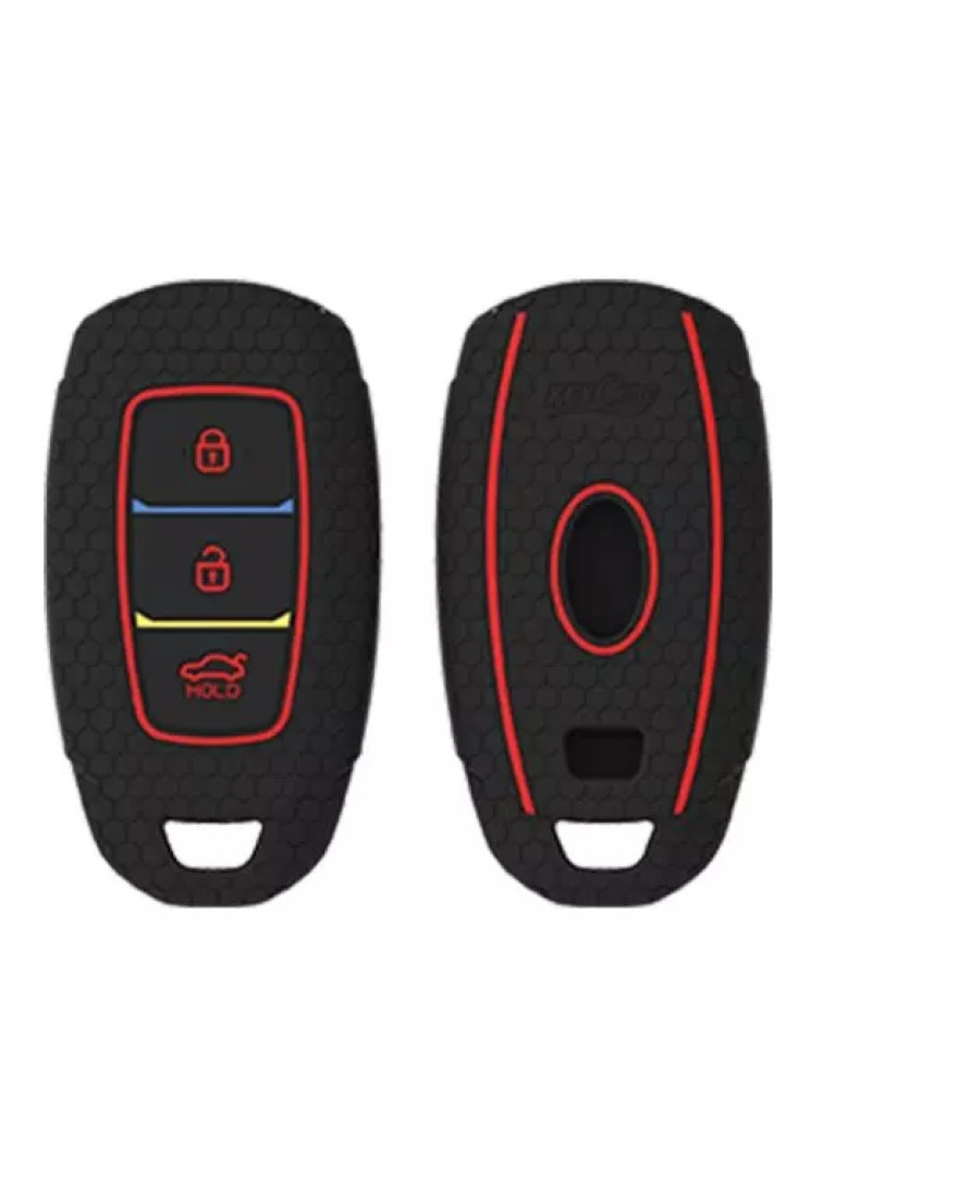 Keycare Silicone Key Cover KC41 Compatible for i20 2023, Kona, Verna 2018 Onwards Smart Key | Push Button Start Models | Black